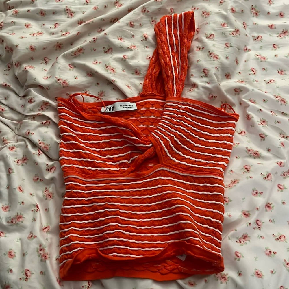 Orange and white one shoulder tank